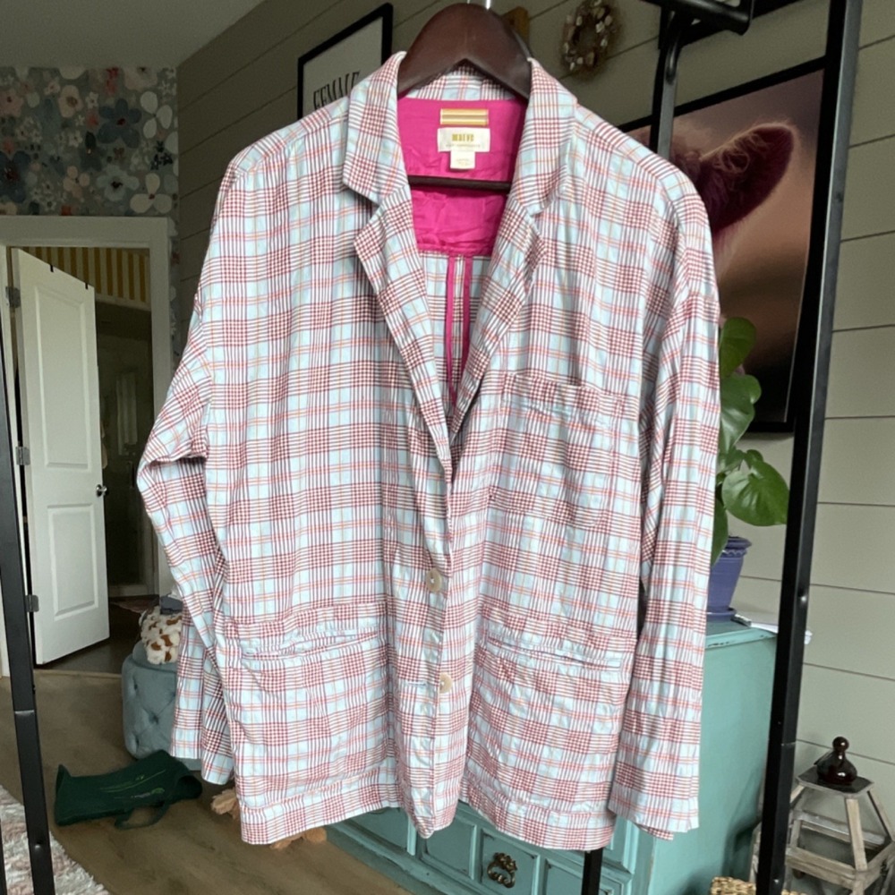 Maeve by Anthropologie Women's Plaid Blazer Jacket Red Blue White Size L